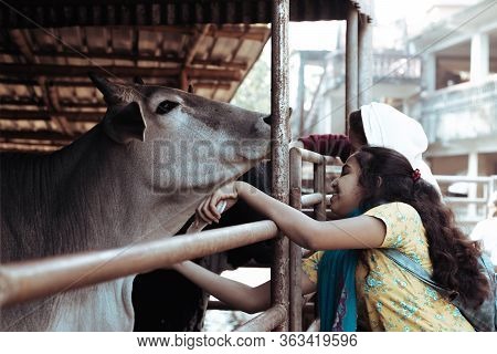 Mayapur, West Bengal, India - February 7, 2020. Multinational Group Of Teenage Girls On A Field Trip