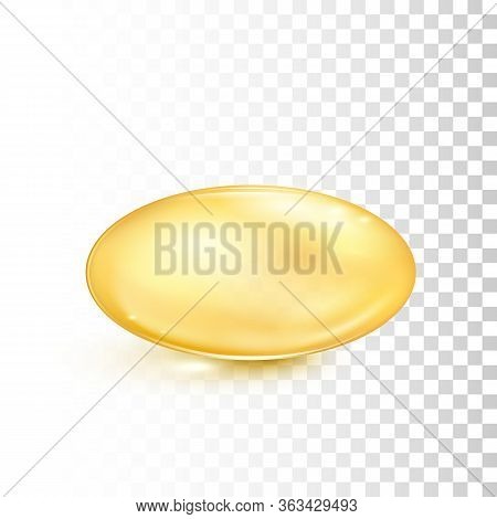 Fish Oil Pill. Transparent Capsules With Nutrition Supplement Omega 3. Vector Illustration Isolated 