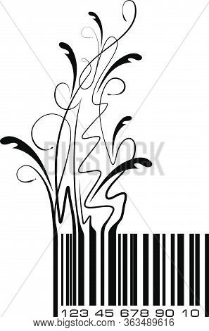 Conceptual Ecological Illustration Bar Code With Floral Branch. Vector.