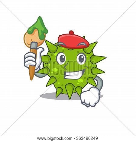 A Creative Vibrio Cholerae Artist Mascot Design Style Paint With A Brush