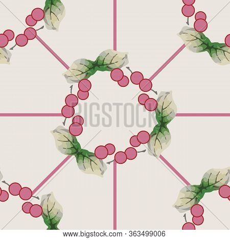 Interconnected Cherries Wreath Illustration Seamless Pattern Background.