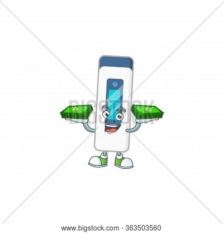 A Cheerful Digital Thermometer Mascot Design With Some Money On Hands