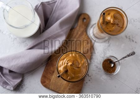 Dalgon Coffee, A Trendy Korean Drink In High Key. View From Above