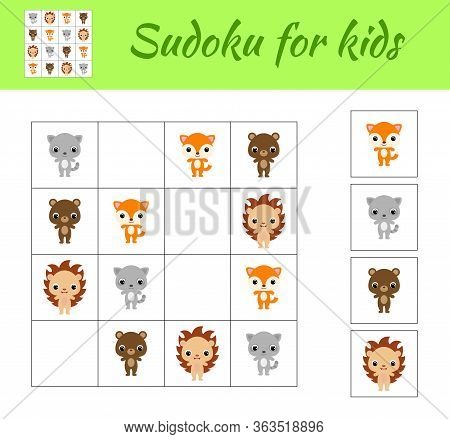Sudoku Game For Children With Pictures. Kids Activity Sheet. Educational Game For Preschool Years Ki