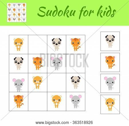 Sudoku Game For Children With Pictures. Kids Activity Sheet. Educational Game For Preschool Years Ki