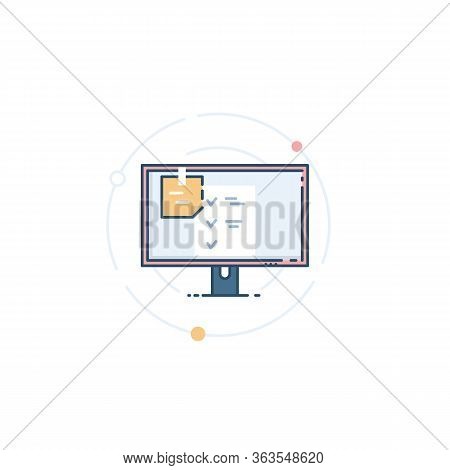 Monitor With A Sticker On It. Checklist On The Monitor Screen. Reminder Sticker. Icon For Task Manag