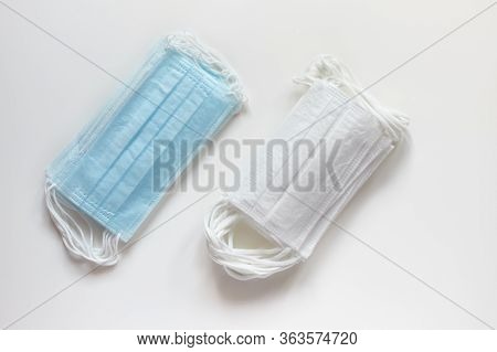 Protective Medical Masks Isolated On White Background. Disposable Surgical Face Mask Cover Mouth And