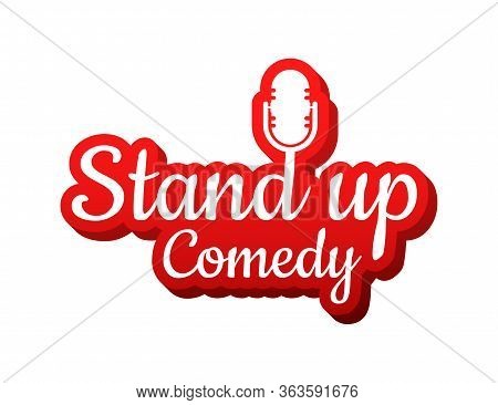 Stand Up In Flat Style On Red Background. Retro Microphone Icon. Mic Stand. Vector Stock Illustratio