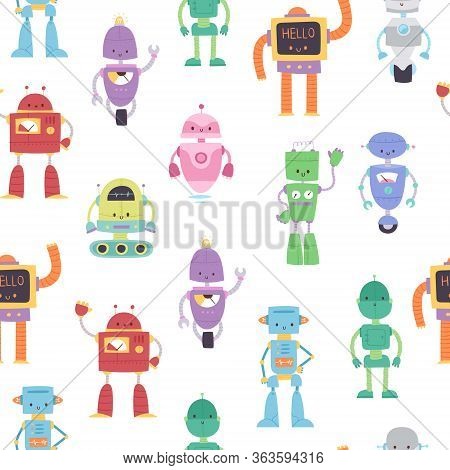 Robots And Transformers Toys For Kids Seamless Pattern Vector Cartoon Illustration. Robots Machine D