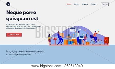 People Working At Post Office Flat Vector Illustration. Shipping And Delivery Service Concept. Mail 