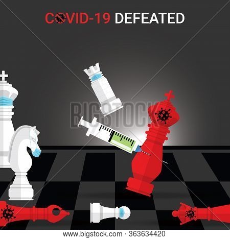 White Rook Wear Mask Checkmate By Vaccine The Red King Covid-19. Concept Of Victory Over The Covid-1