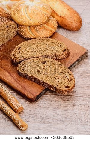 Сrisp Bread With Buns. French Baguettes. Fresh Crispbread. Bread Background. Different Breed  On Woo