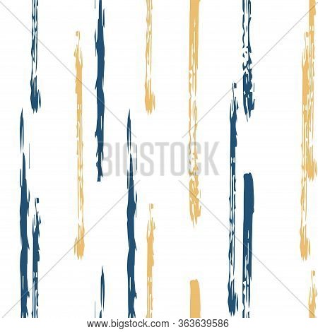 Blue Graphic Line Vector Seamless Pattern. Paint Stripe Wallpaper. Brown Line Color Background. Stri
