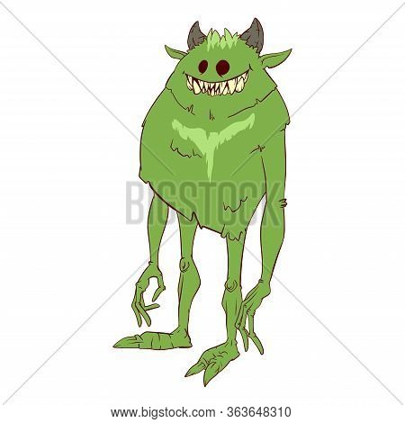 Colorful Vector Illustration Of A Cartoon Boogeyman, Monster Or A Demon
