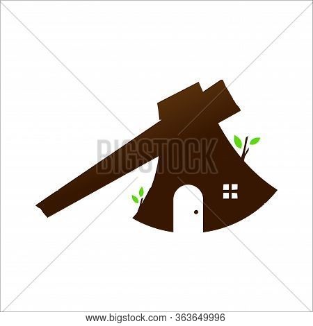 Modern Illustration Logo Design Lumberjack House, Combination Ax And House Inside (negative Space).