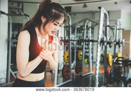 Young Asian Girl Having Heart Attack Failure Symptom. Healthcare And Medical Wellness Of Overworked 