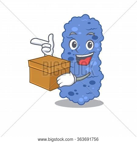 An Picture Of Burkholderia Bacteria Cartoon Design Concept Holding A Box