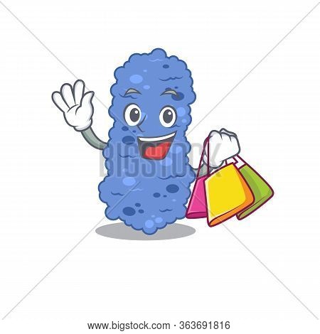 Rich And Famous Burkholderia Bacteria Cartoon Character Holding Shopping Bags