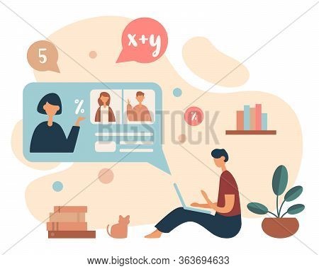 Kid Having Online Math Lesson At Home