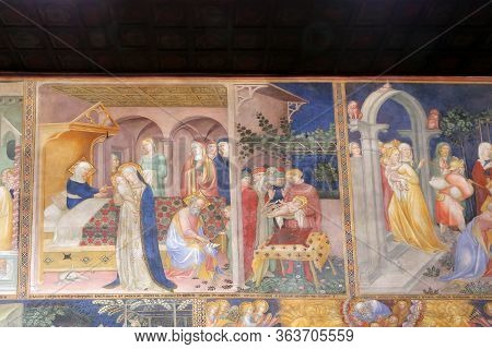 Urbino, Italy - March 24, 2019:  The Nativity Of Brandani In The Oratory Of San Giovanni Battista In