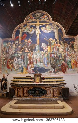 Urbino, Italy - March 24, 2019:  The Wonderful Frescoes Of The Life Of Christ In The Oratory Of San 