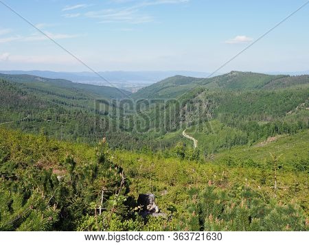 Beskids Mountains Range On Beauty Landscape Near Salmopol Pass View Above European City Of Szczyrk I
