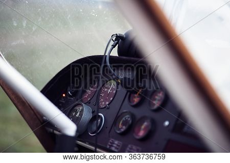 Control Panel In An Airplane, Gyroplane. Closeup