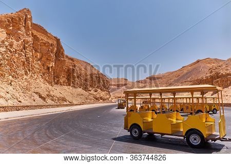 Luxor / Egypt - May 23, 2019: Tuf-tuf (little Electrical Train Car) Which Ferries Tourists To The Ph