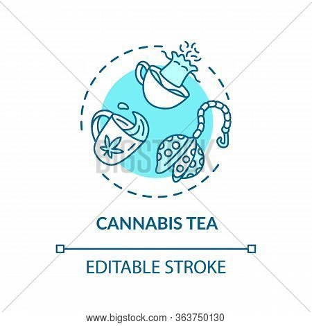 Cannabis Tea Concept Icon. Marijuana Plant Decoction, Herbal Brew Idea Thin Line Illustration. Drink