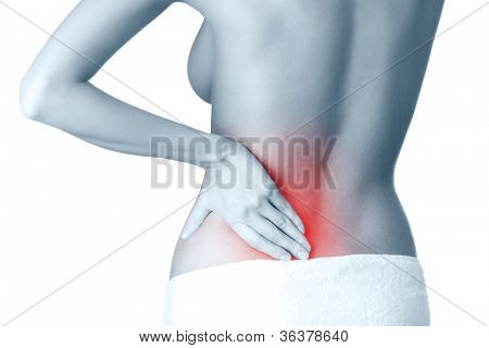 Toccare l'anca, isolato, sfondo bianco. In bianco e nero, bianco e nero
