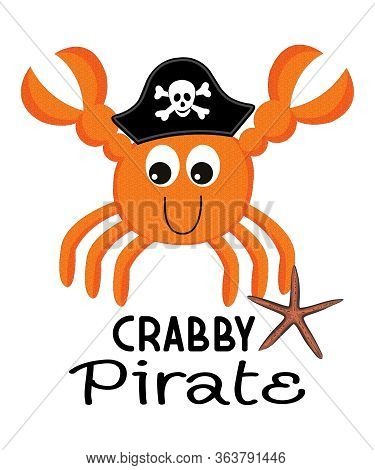 Crabby Pirate Illustration With A Starfish On The Design In Mostly Orange And Black Colors In A Crab