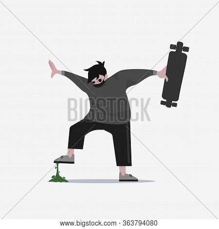 Skater Trample Coronavirus. Quarantine. Isolation. Flat Cartoon Vector Illustration