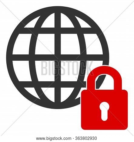 Vector Globe Lock Flat Icon. Vector Pictogram Style Is A Flat Symbol Globe Lock Icon On A White Back