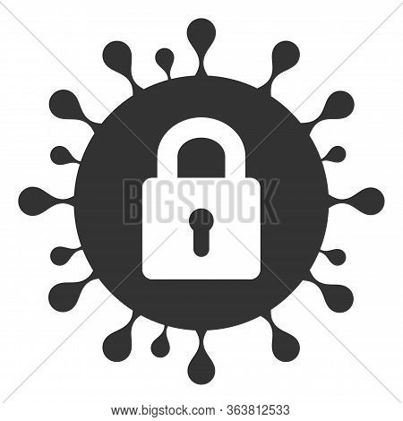 Raster Locked Coronavirus Flat Icon. Raster Pictogram Style Is A Flat Symbol Locked Coronavirus Icon