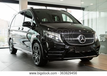 Novosibirsk/ Russia - April 28 2020:  Mercedes-benz V-class, Commercial Panel Van, Front View. New E