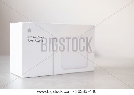 Samut Prakan, Thailand - May 11 2020 : 85w Magsafe 2 Apple Power Adapter In Box For Charger Macbook 