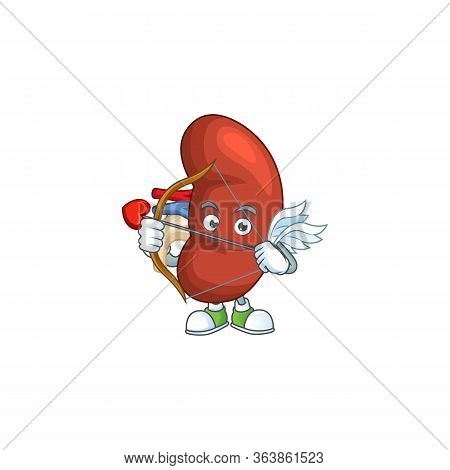 Charming Picture Of Right Human Kidney Cupid Mascot Design Concept With Arrow And Wings