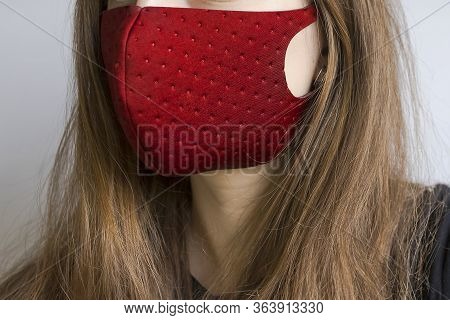 Girl Wears Reusable Red Neoprene Mask