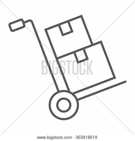 Hand Truck With Cardboard Boxes Thin Line Icon, Logistic And Delivery, Hand Dolly Sign Vector Graphi