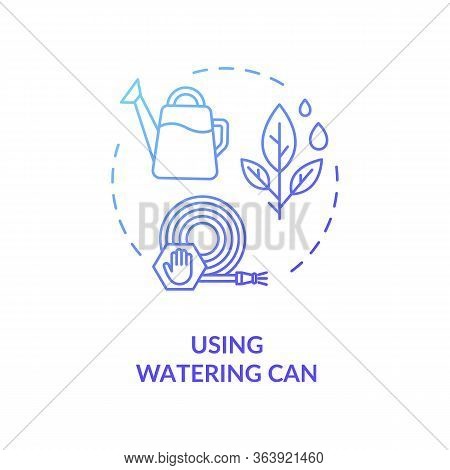 Using Watering Can Blue Concept Icon. Sprinkle Growing Plants. Sufficient Supply Usage In Garden. Re