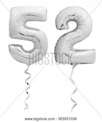 Silver Number Fifty Two 52 Made Of Inflatable Balloon With Ribbon On White