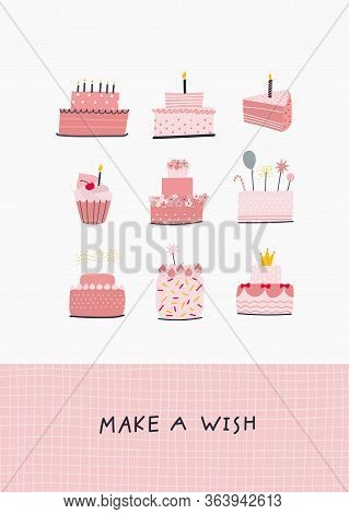 Make A Wish Birthday Illustration Lettering Card