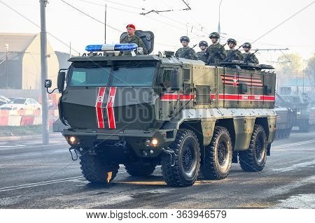 Moscow, Russia - May 3, 2018: Modern Russian Multi-functional, Modular, Armoured, Mine Resistant Mra