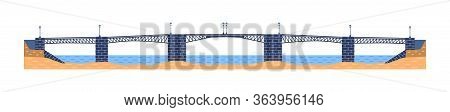 Five-span Metal Bridge Vector. City Architecture Element And Bridge-construction Across The River Wi