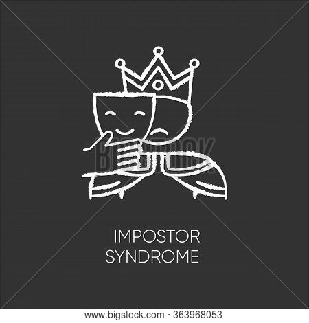 Impostor Syndrome Chalk Icon. Sad Man With Smile Mask. Fraud, Doubt. Impostorism Experience. Hypocri