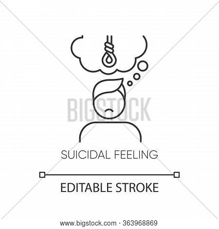 Suicidal Feeling Linear Icon. Depressive Thoughts. Hang Attempt. Death Attempt Prevention. Mental He