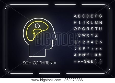Schizophrenia Neon Light Icon. Unclear Thinking. Confused Mind. Mental Disorder. Paranoia And Anxiet
