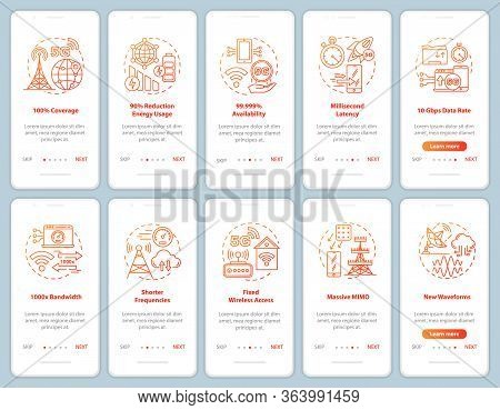 5g Technologies Onboarding Mobile App Page Screen Vector Template. Shorter Frequencies. Fixed Access