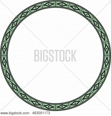 Vector Round Green Border Ornament. Native American Tribes Framework, Circle.