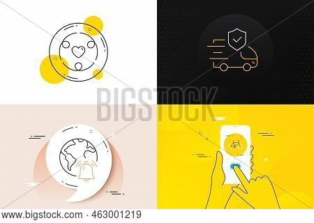 Minimal Set Of Inclusion, Transport Insurance And Internet Notification Line Icons. Phone Screen, Qu